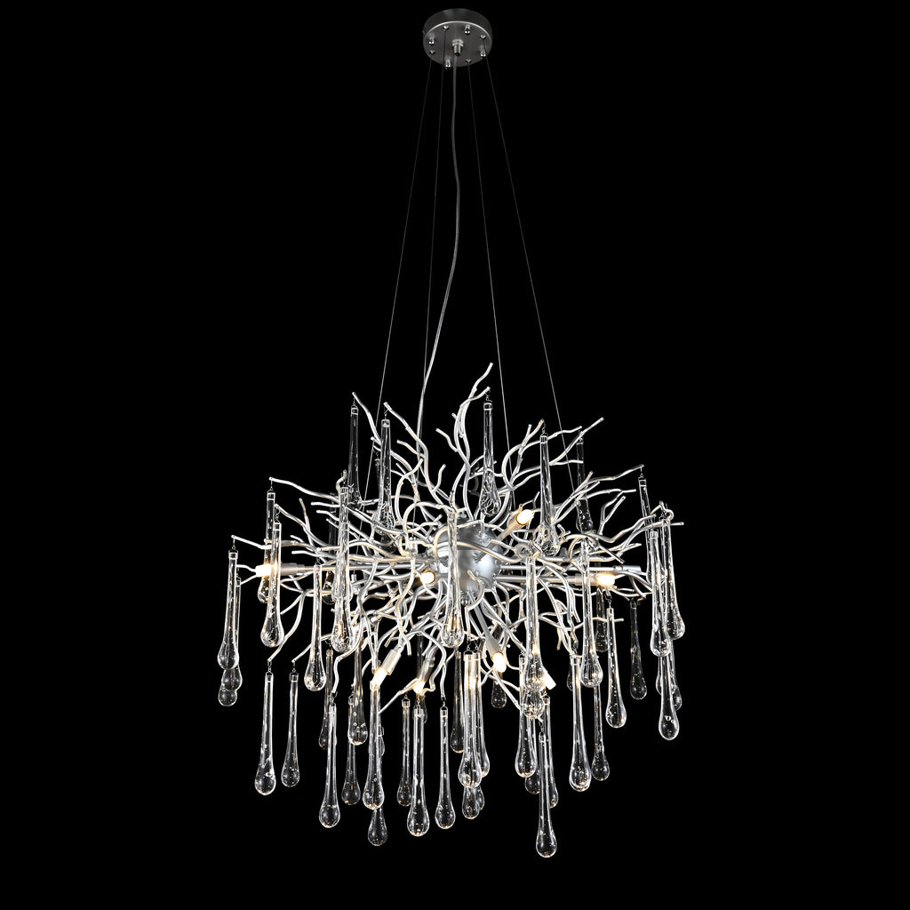 Branching Brass Round Teardrop Chandelier