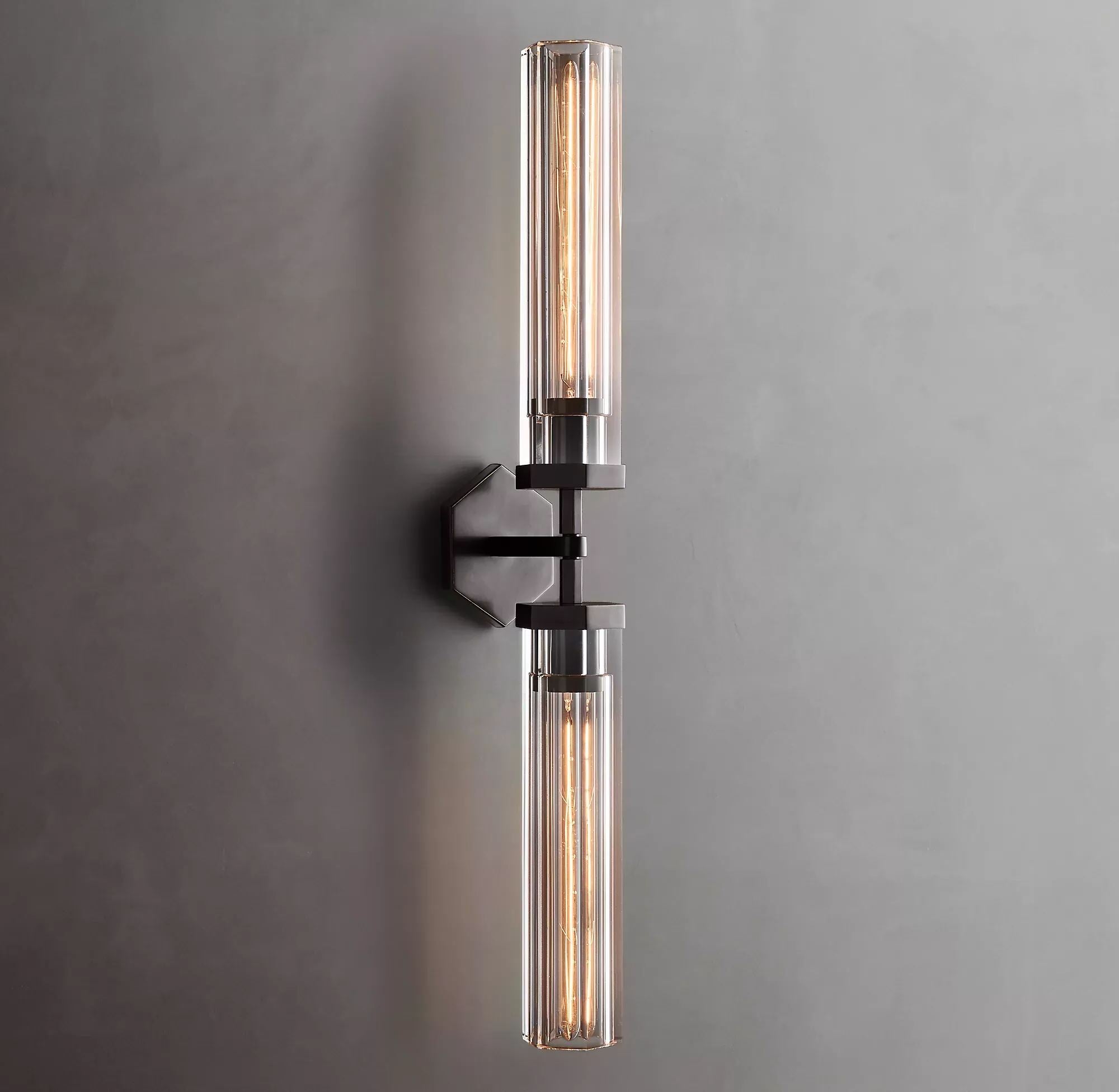 Lambeth Hexagonal Double Head Brass Wall Sconce