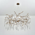 Branching Brass Extended Teardrop Round Chandelier