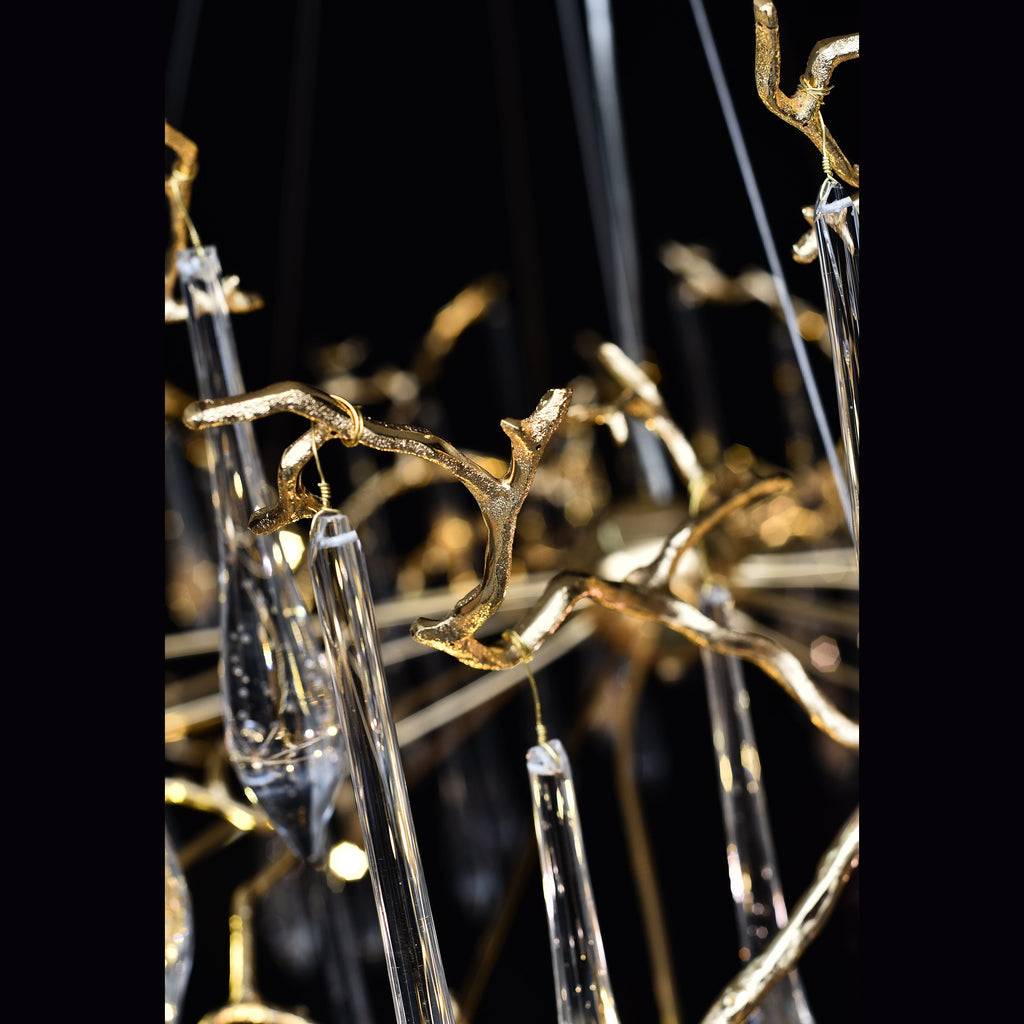 Branching Brass Extended Teardrop Round Chandelier