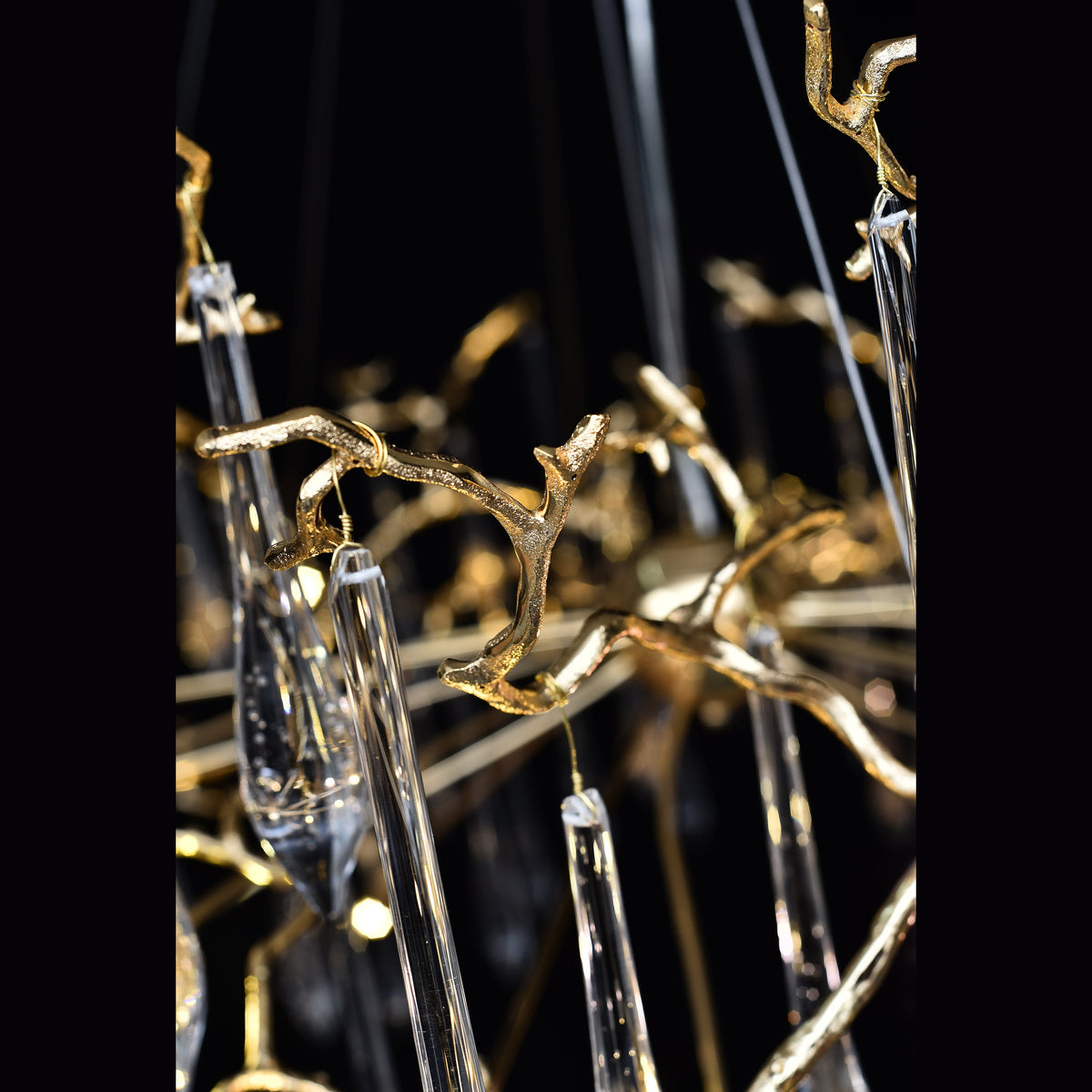 Branching Brass Extended Teardrop Round Chandelier