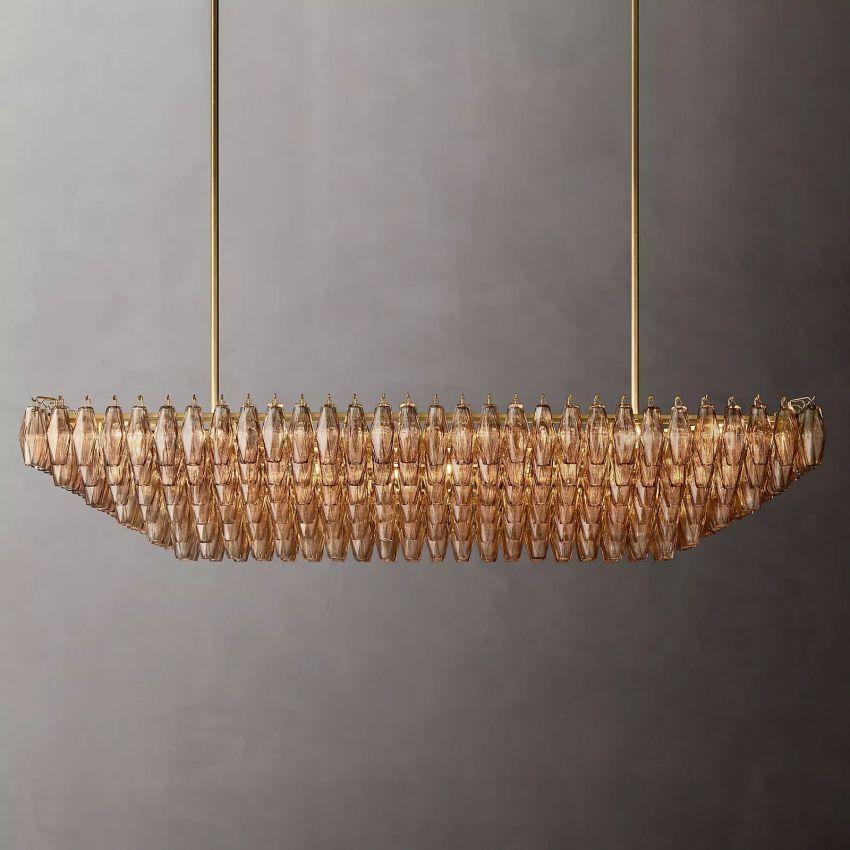 Mia Smoke Glass Tiered Rectangular  Chandelier For Dinning Room