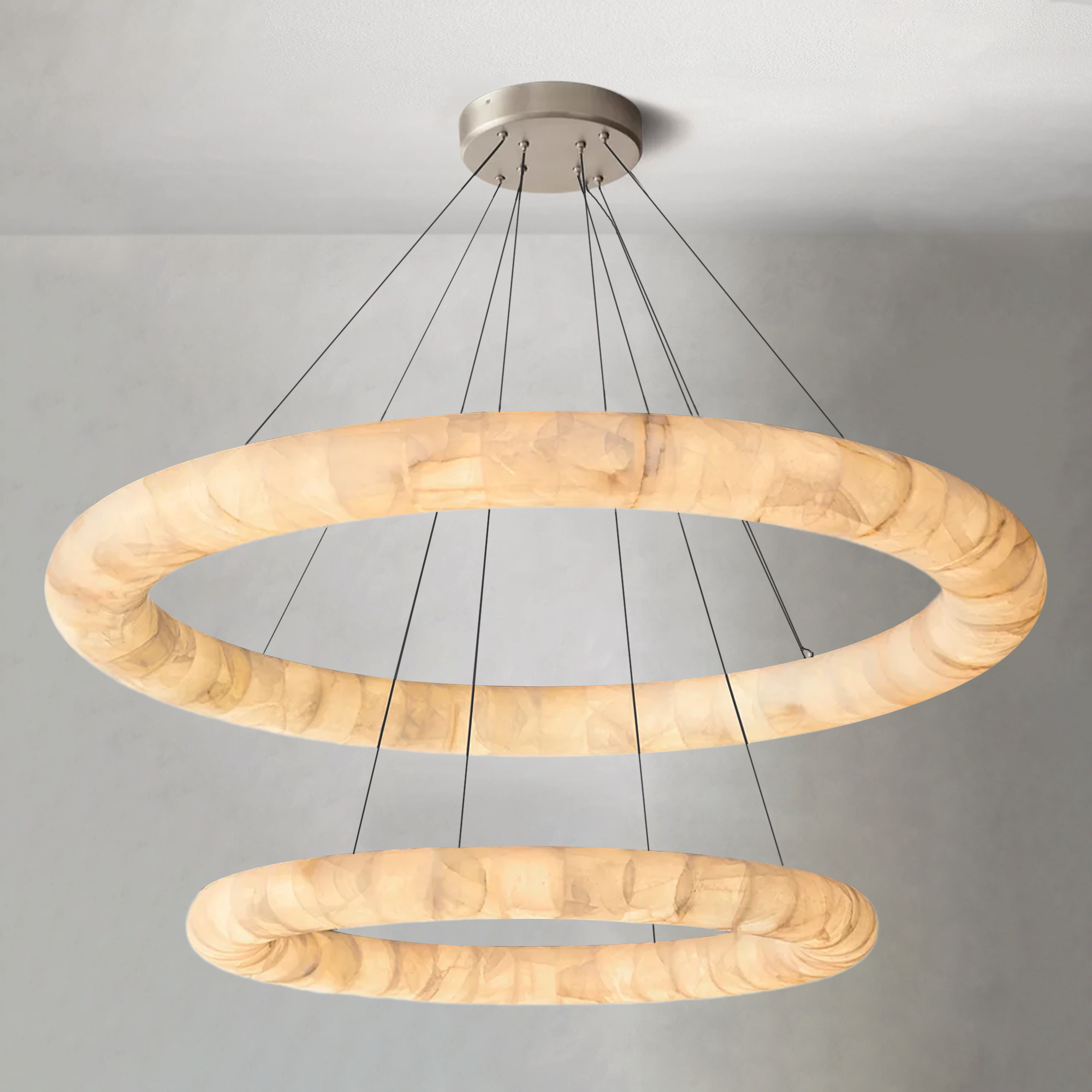 Rim Lisse Alabaster Two-Tiered Round Chandelier 61