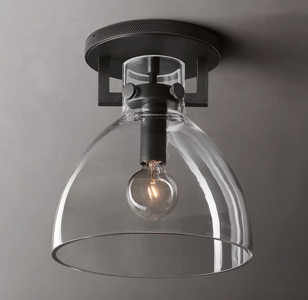 Machinist Round Glass Cylinder Shade Flushmount
