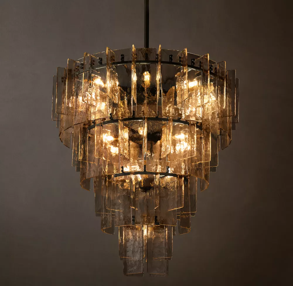 Lattice smoke glass tiered chandelier 47