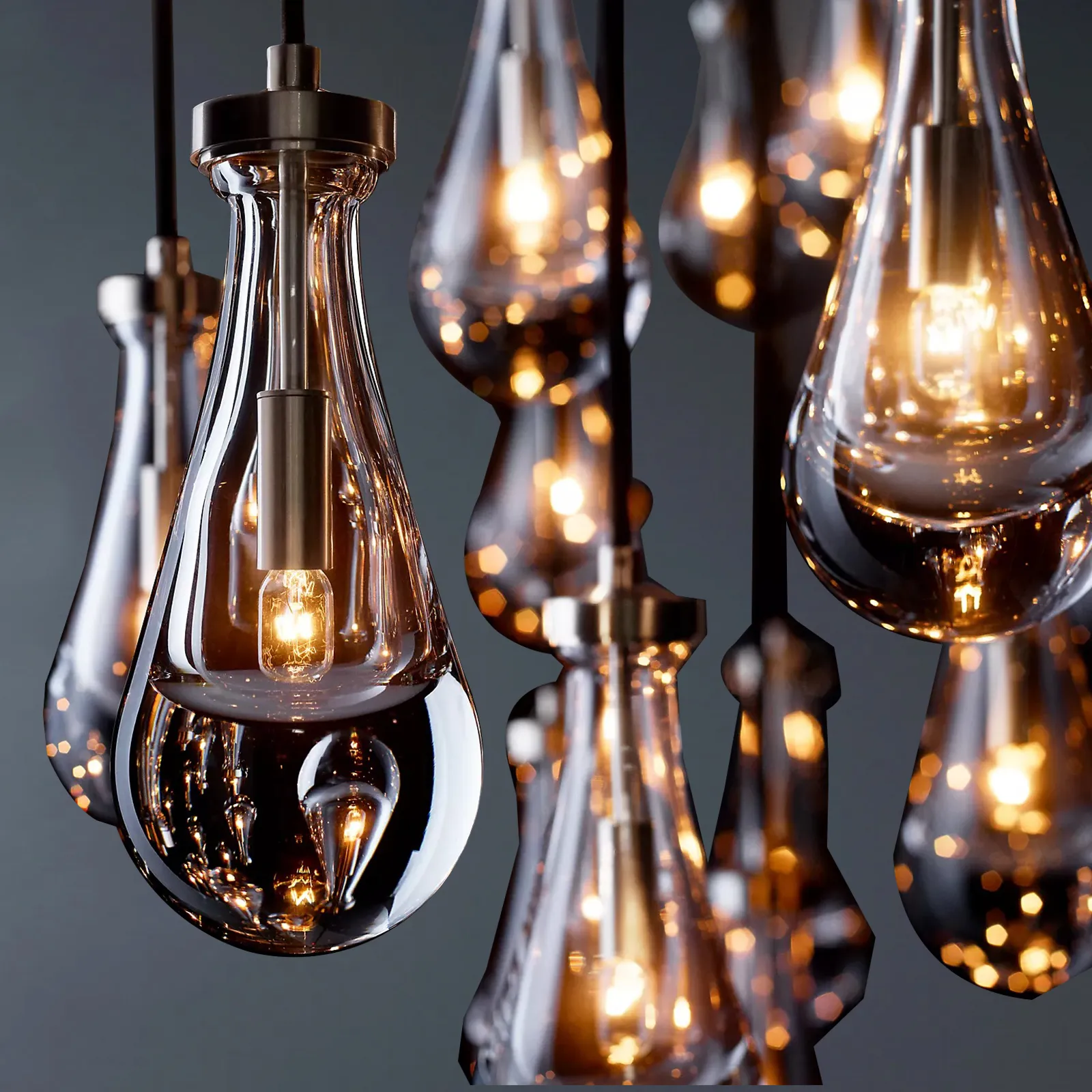 Raindrop Round 3-Lights Rod Chandelier