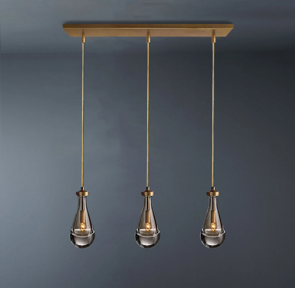 Raindrop Rectangular 3-Light Rod Chandelier