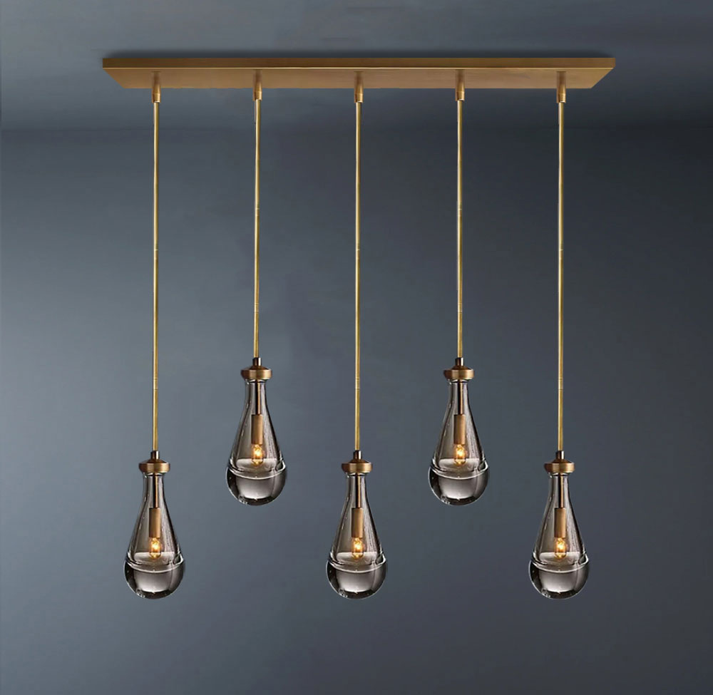 Raindrop Rectangular 5-Light Rod Chandelier