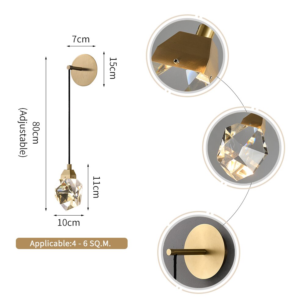 Faceted Crystal Wire Brass Wall Sconce