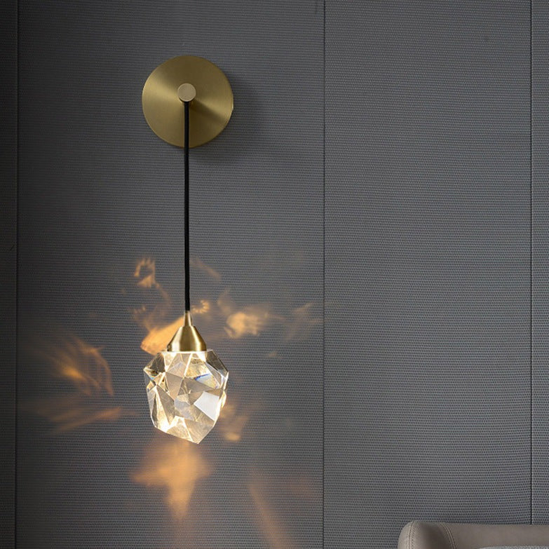 Faceted Crystal Wire Brass Wall Sconce