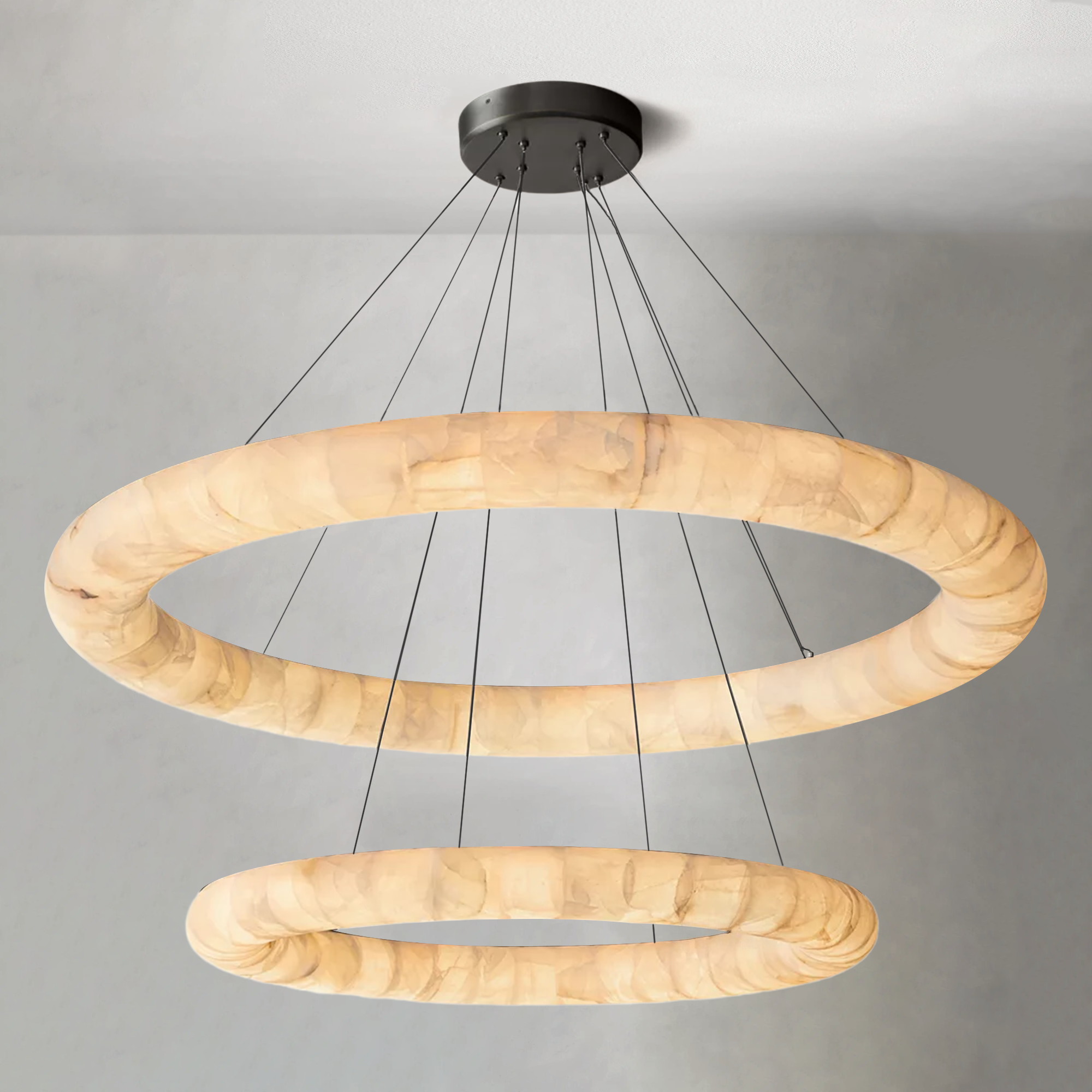 Rim Lisse Alabaster Two-Tiered Round Chandelier 61