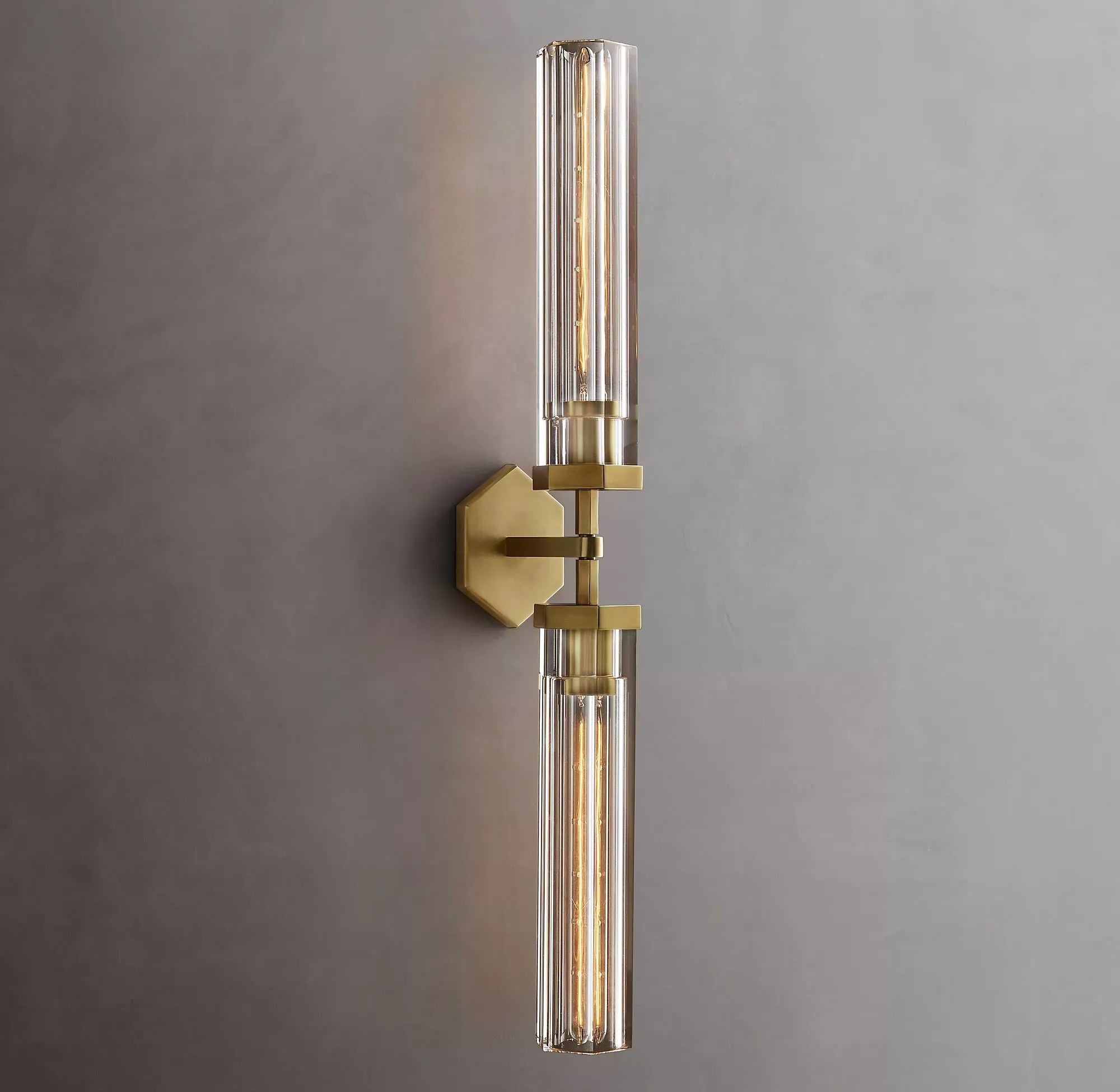 Lambeth Hexagonal Double Head Brass Wall Sconce-konalight