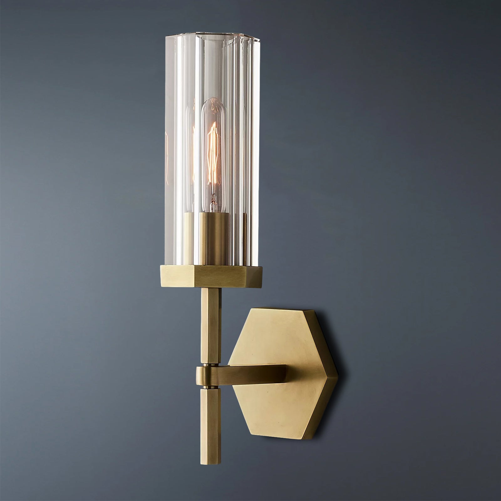 Lambeth Hexagonal Brass Wall Sconce-konalight