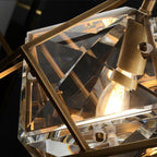 Vintage Brass Tesseract Crystal Pendant Light