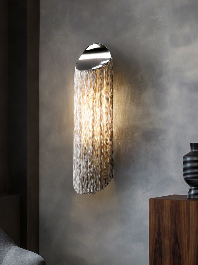 Modern cylindrical Aluminum Chain Tassel Wall Sconce-konalight
