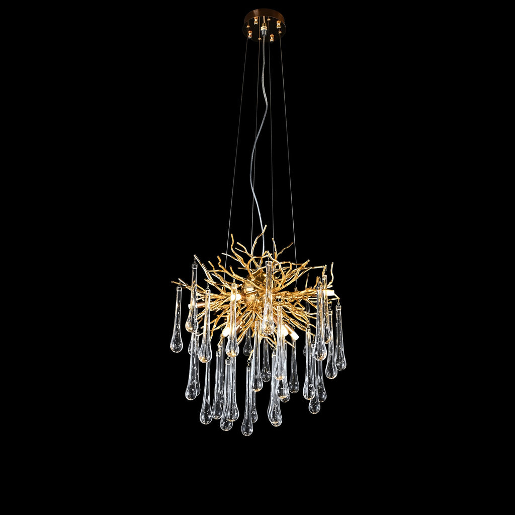 Branching Brass Round Teardrop Chandelier
