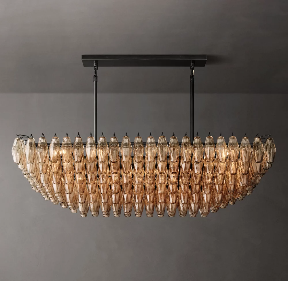 Mia Smoke Glass Tiered Rectangular  Chandelier For Dinning Room