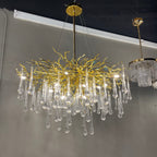 Branching Brass Round Teardrop Chandelier