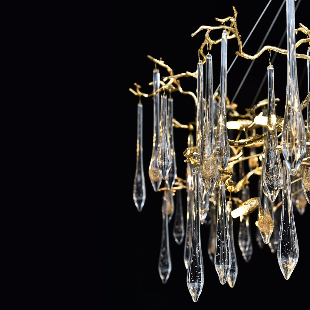 Branching Brass Extended Teardrop Round Chandelier