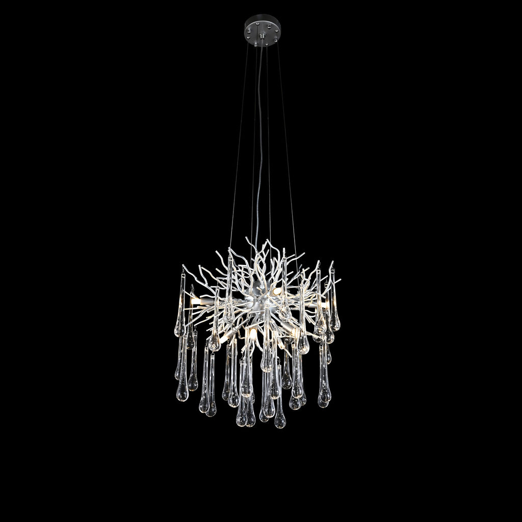 Branching Brass Round Teardrop Chandelier