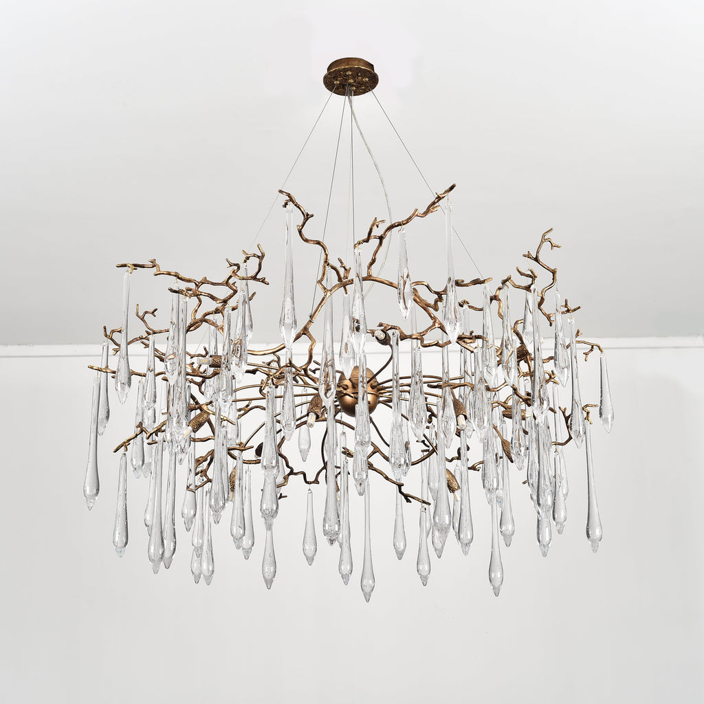 Branching Brass Extended Teardrop Round Chandelier