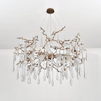 Branching Brass Extended Teardrop Round Chandelier
