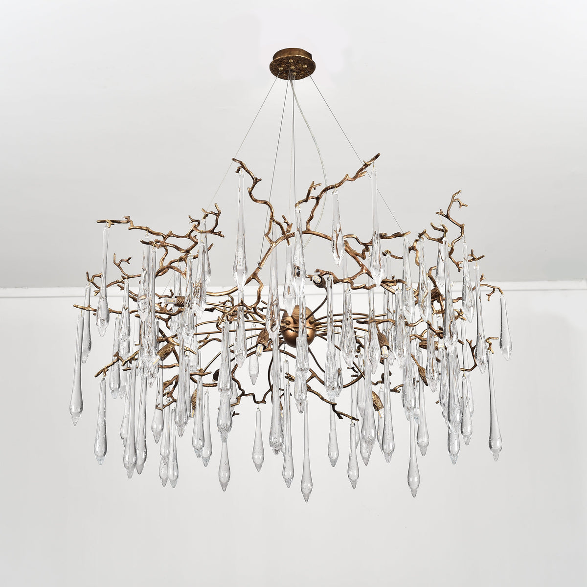 Branching Brass Extended Teardrop Round Chandelier