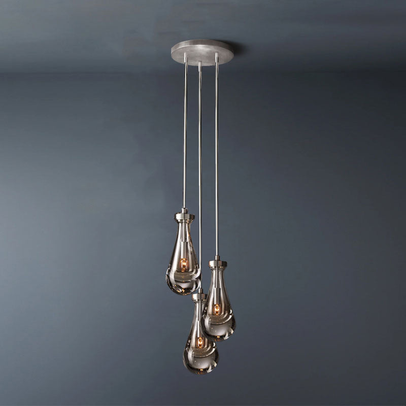 Raindrop Round 3-Lights Rod Chandelier