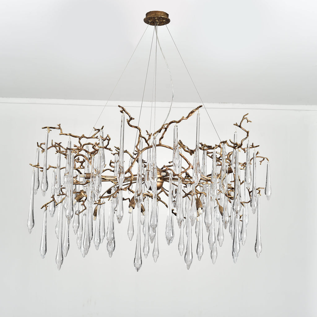 Branching Brass Extended Teardrop Round Chandelier