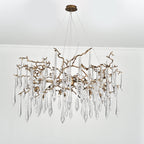 Branching Brass Extended Teardrop Round Chandelier