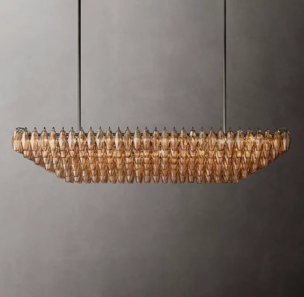 Mia Smoke Glass Tiered Rectangular  Chandelier For Dinning Room