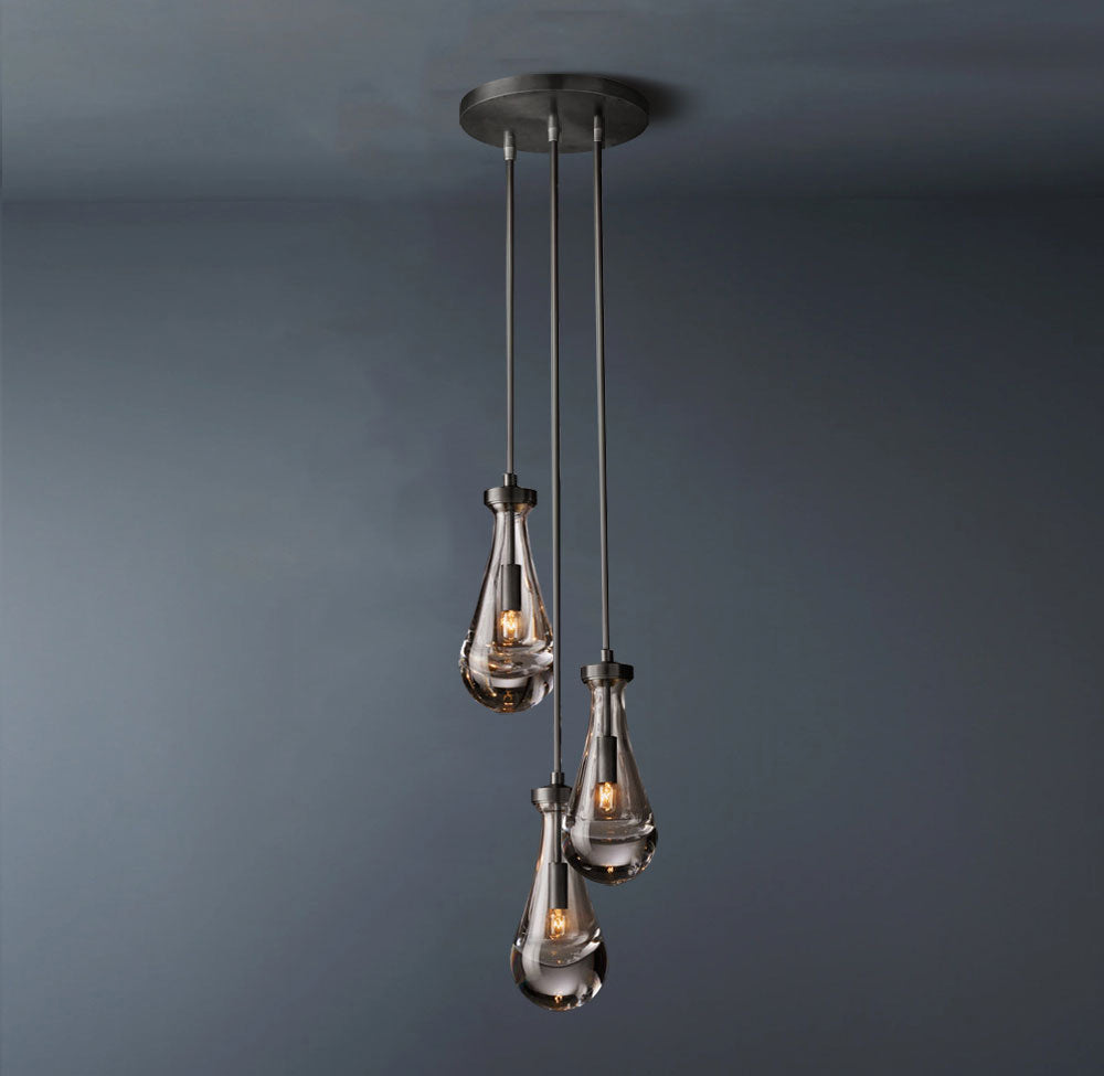 Raindrop Round 3-Lights Rod Chandelier