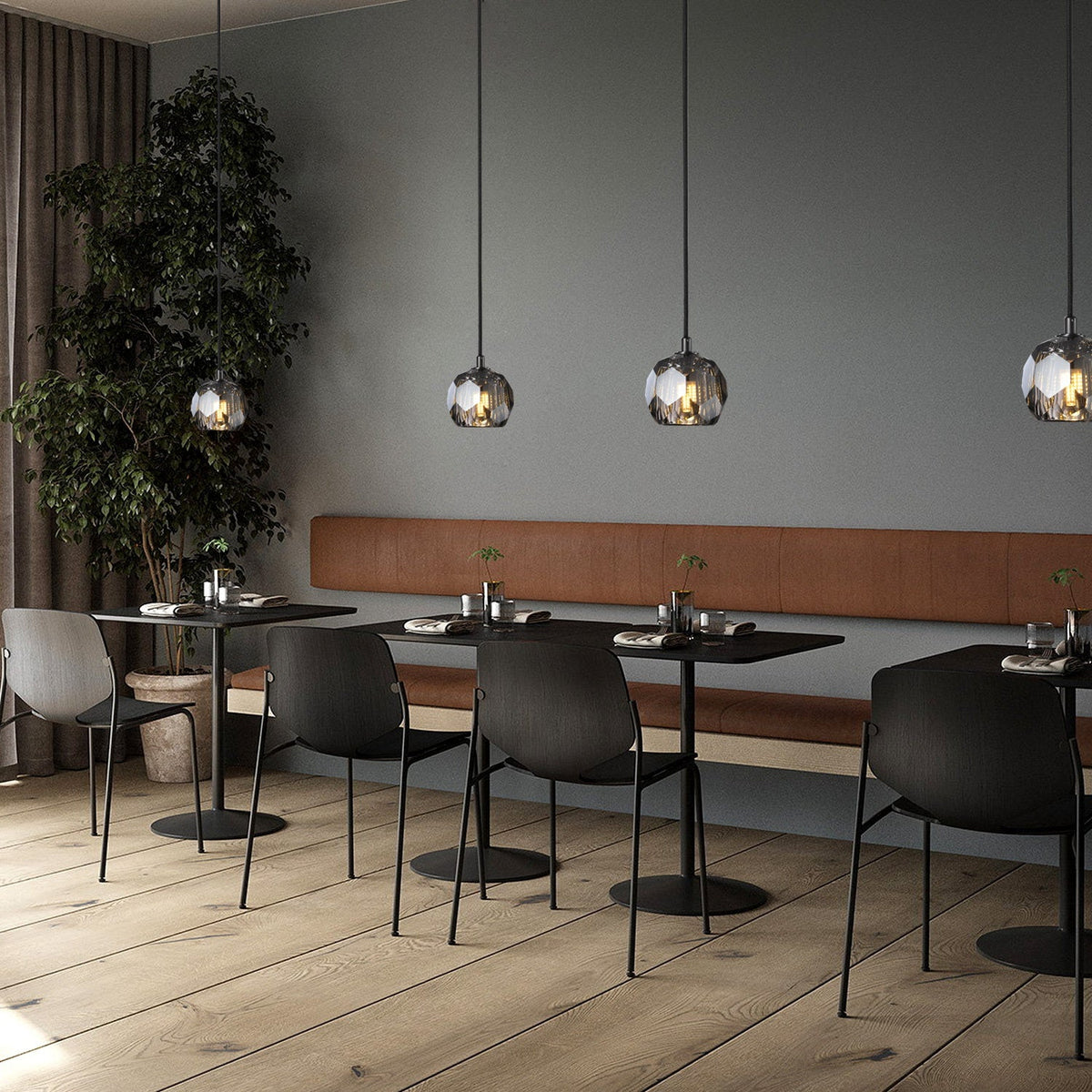 Boule De Clear/Smoke Glass Cord Pendant Light