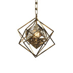 Vintage Brass Tesseract Crystal Pendant Light