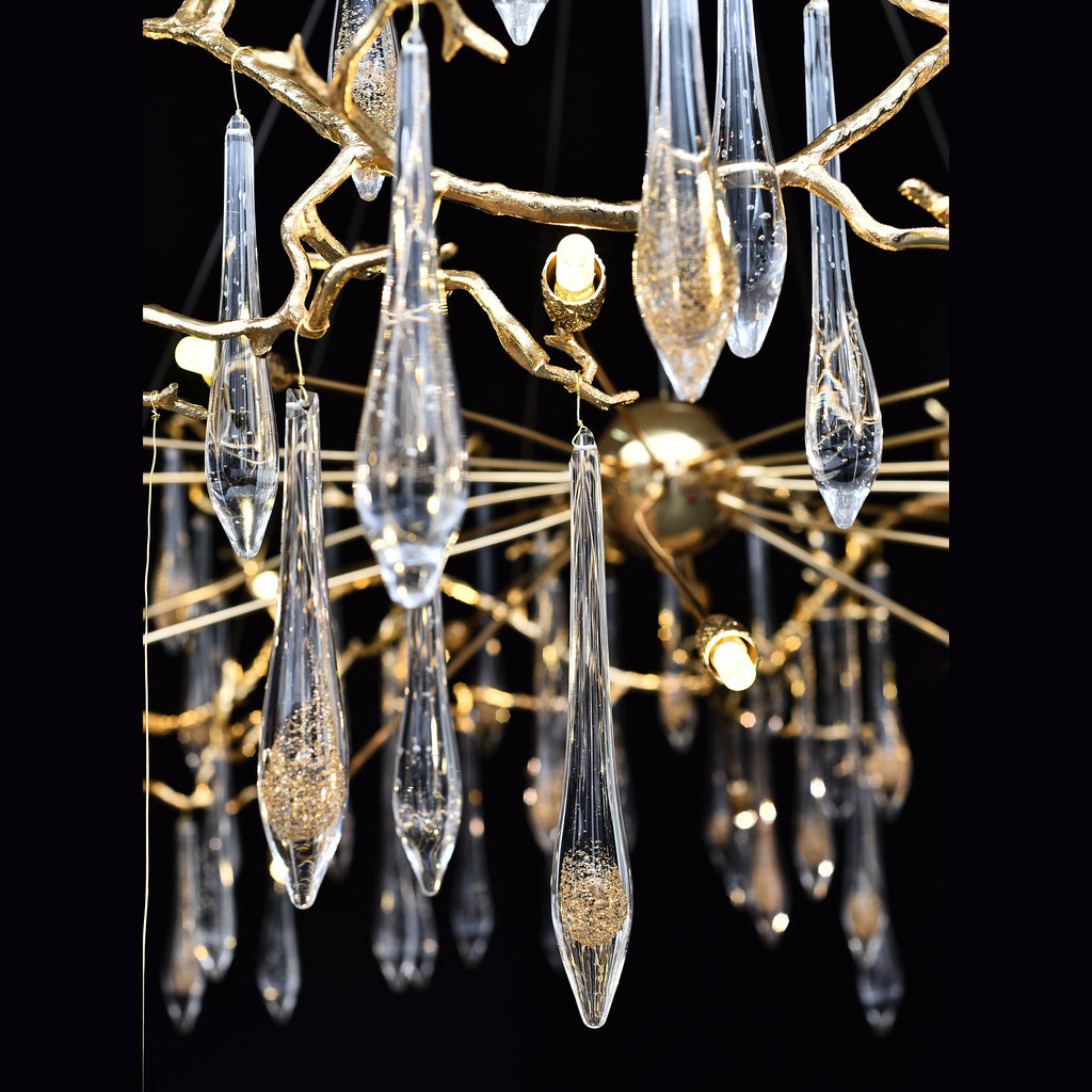 Branching Brass Extended Teardrop Round Chandelier
