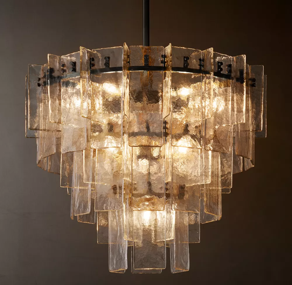 Lattice Clear Glass Tiered Round Chandelier 36