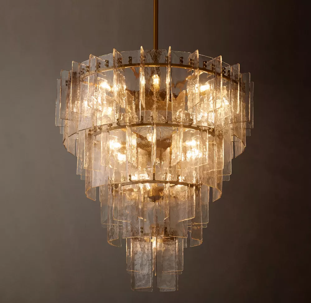 Lattice Clear Glass Tiered Round Chandelier 36