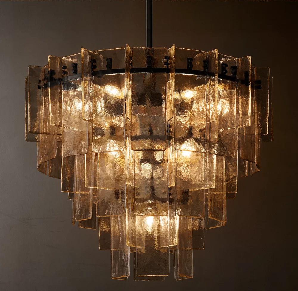 Lattice Smoke Glass Tiered Round Chandelier 36