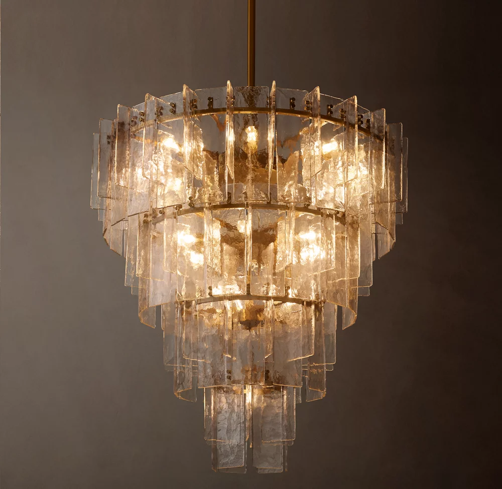Lattice clear glass tiered round chandelier 47