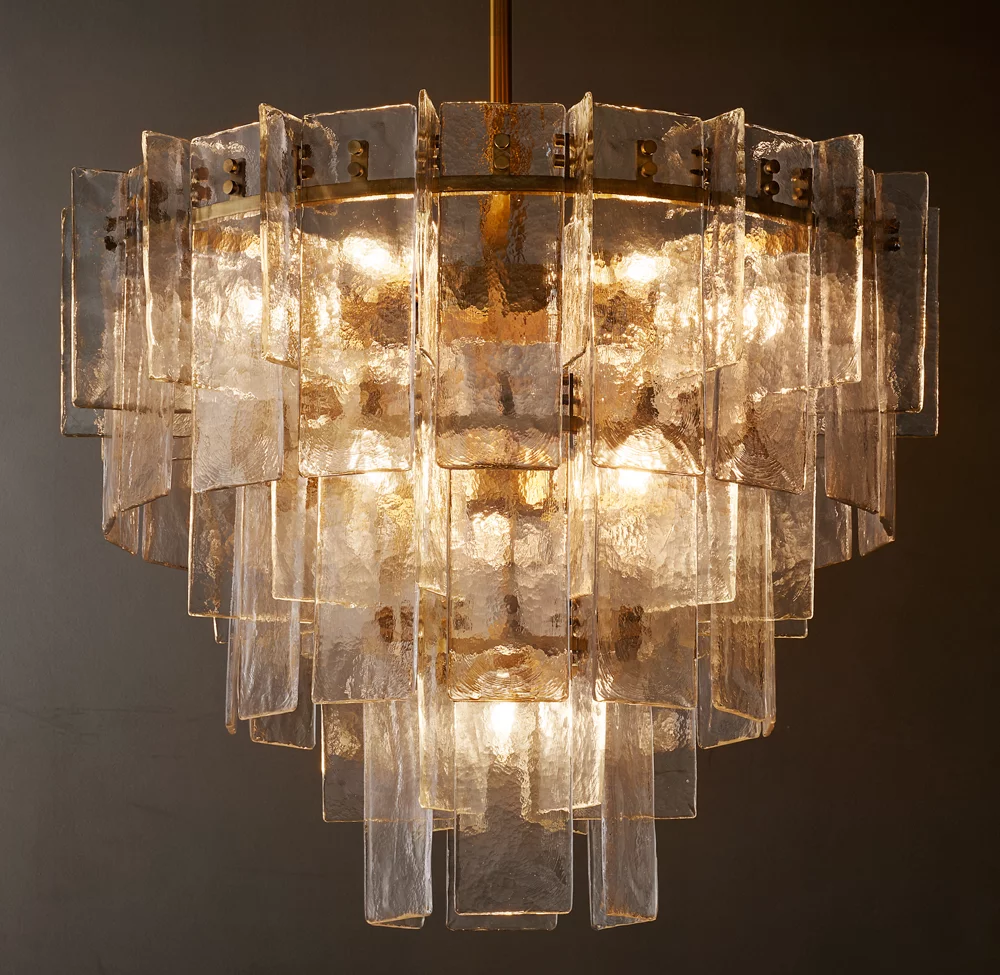 Lattice clear glass tiered round chandelier 47