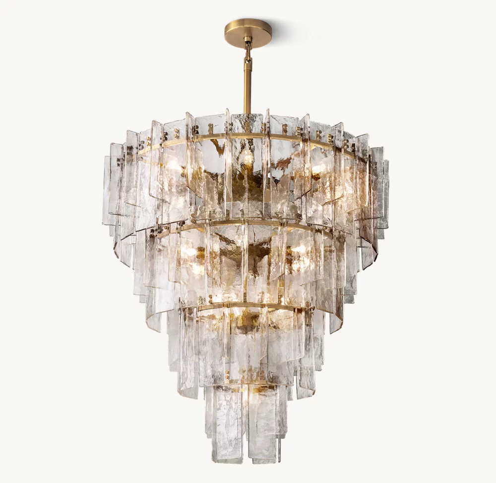 Lattice clear glass tiered round chandelier 47