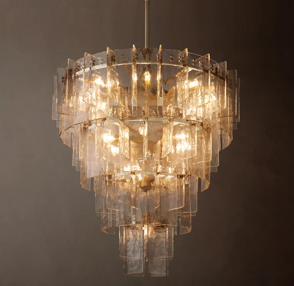 Lattice clear glass tiered round chandelier 47