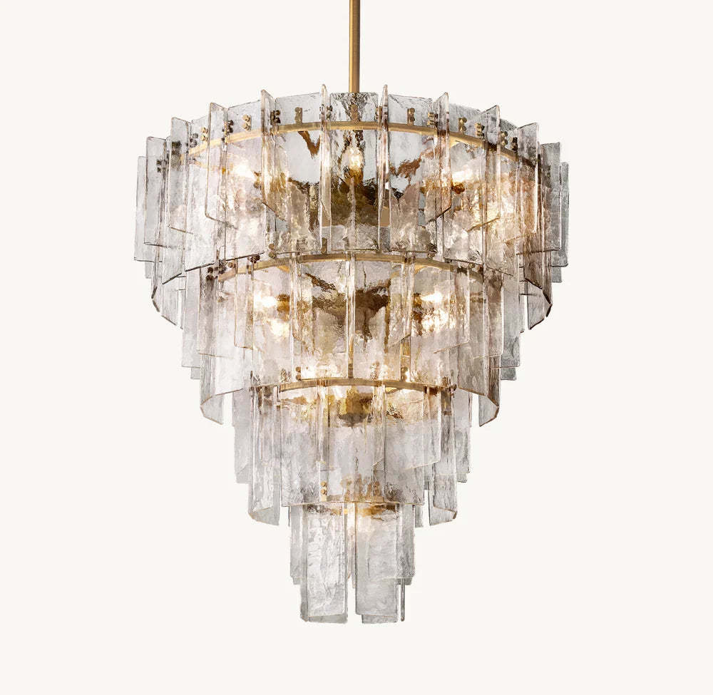 Lattice clear glass tiered round chandelier 47