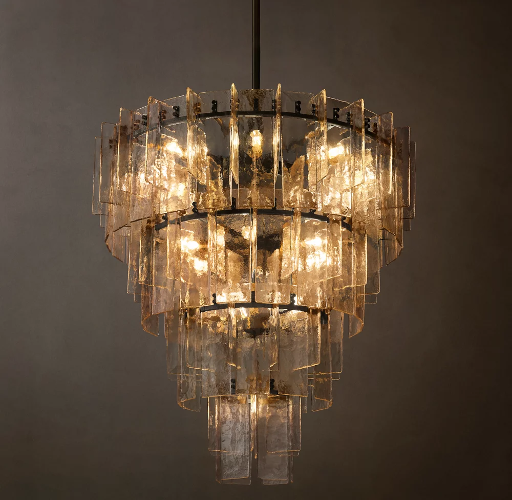 Lattice clear glass tiered round chandelier 47