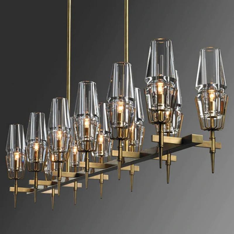 Chaillot Glass Brass Chandelier(Long) For Living Room-konalight