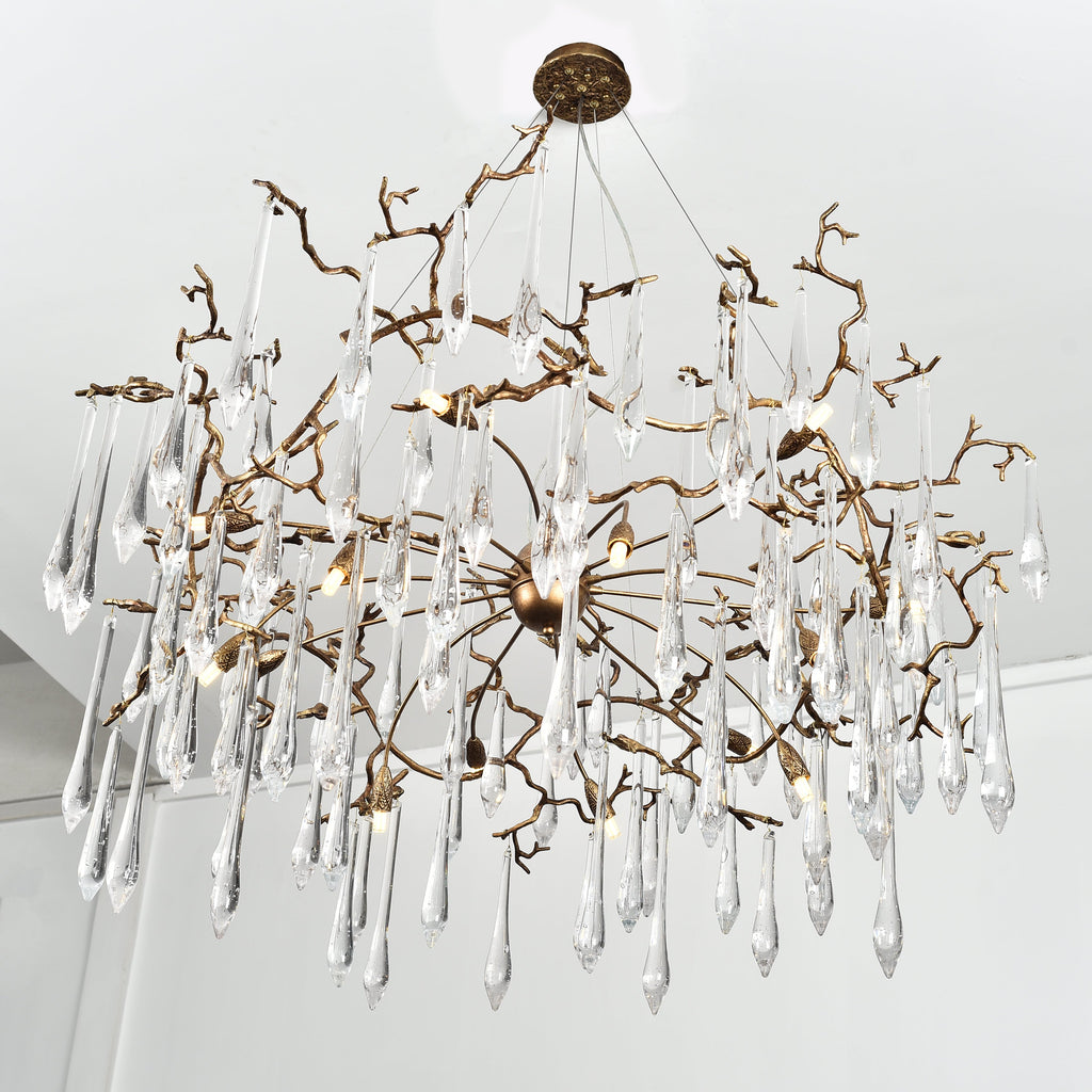 Branching Brass Extended Teardrop Round Chandelier
