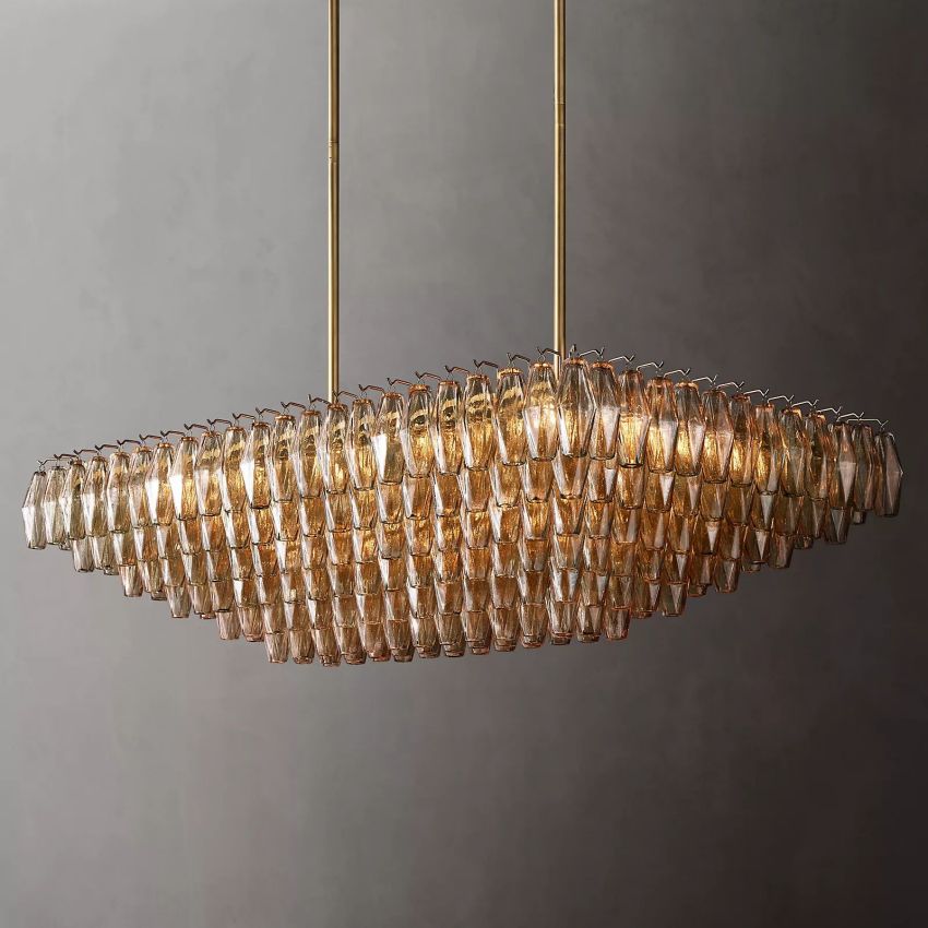 Mia Smoke Glass Tiered Rectangular  Chandelier For Dinning Room-konalight