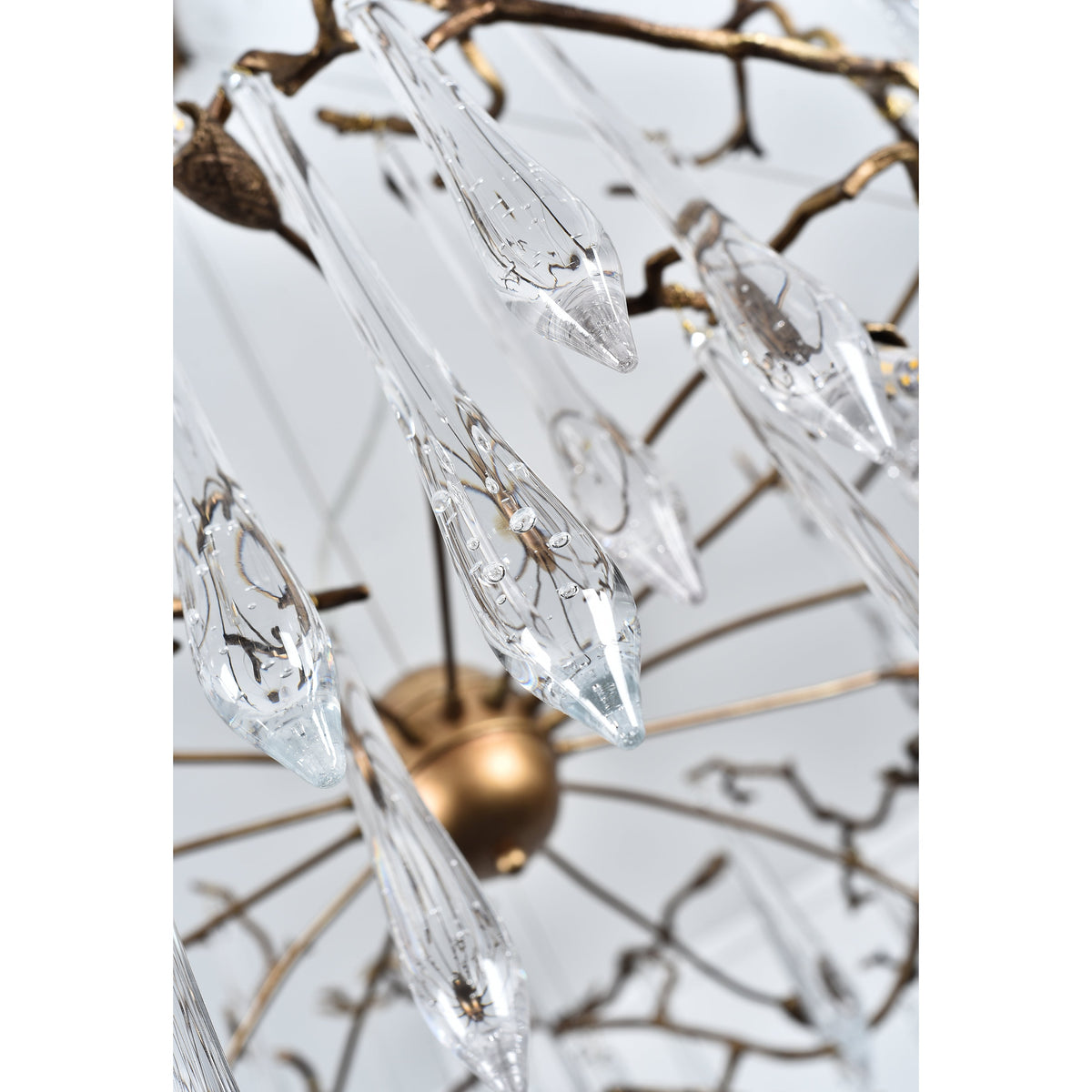 Branching Brass Extended Teardrop Round Chandelier