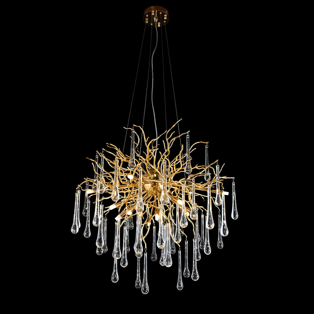 Branching Brass Round Teardrop Chandelier