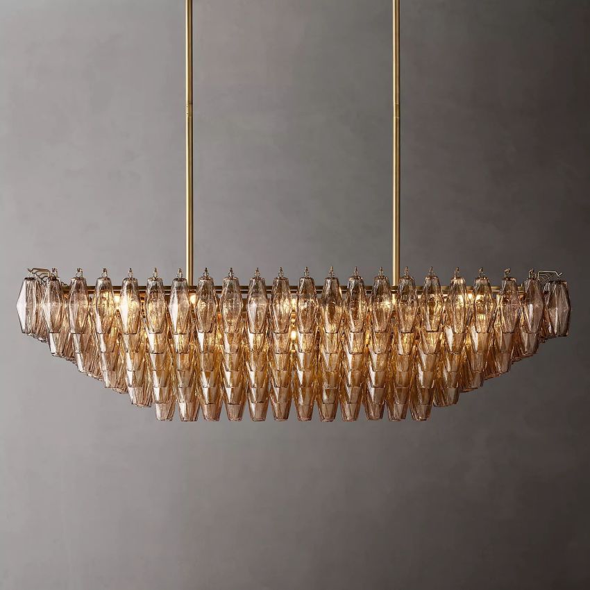 Mia Smoke Glass Tiered Rectangular  Chandelier For Dinning Room